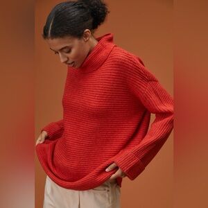Anthropologie Pilcro Oversized Cowl Neck Red Turtleneck Knit Sweater Size L